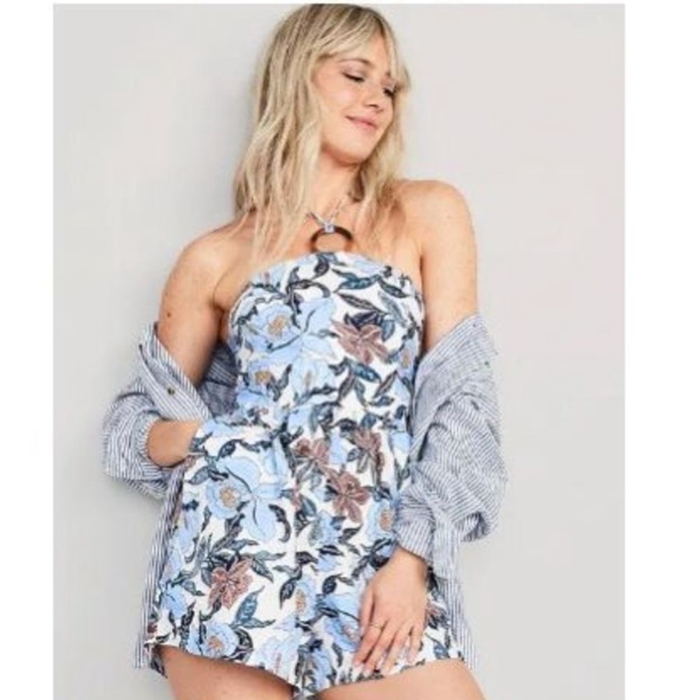 Old Navy Floral Linen Halter Romper NWT